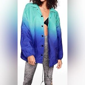 PINK Victoria's Secret Ombré Blue Aqua Windbreaker Jacket Snap Front Anorak